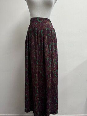 Cullinane silk maxi skirt 12 paisley floral dirndl Vintage